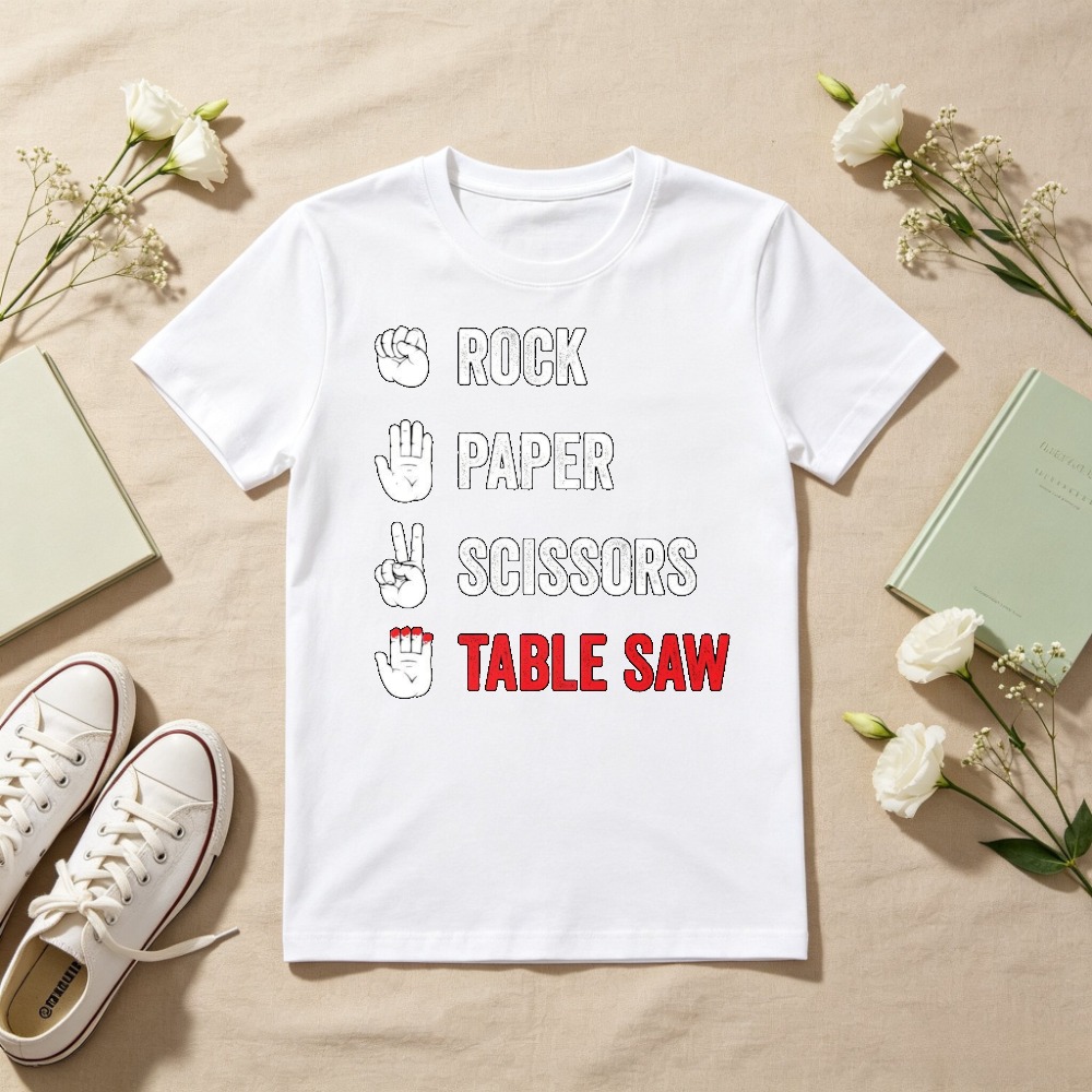 Woodworking Jokes - Rock Paper Scissors Tafelzaag Grafisch Bedrukt